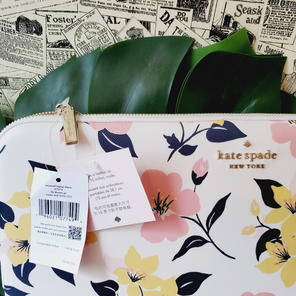 🆕 Staci laptop case sleeve lily blooms Kate spade floral pink yellow - Picture 2 of 6
